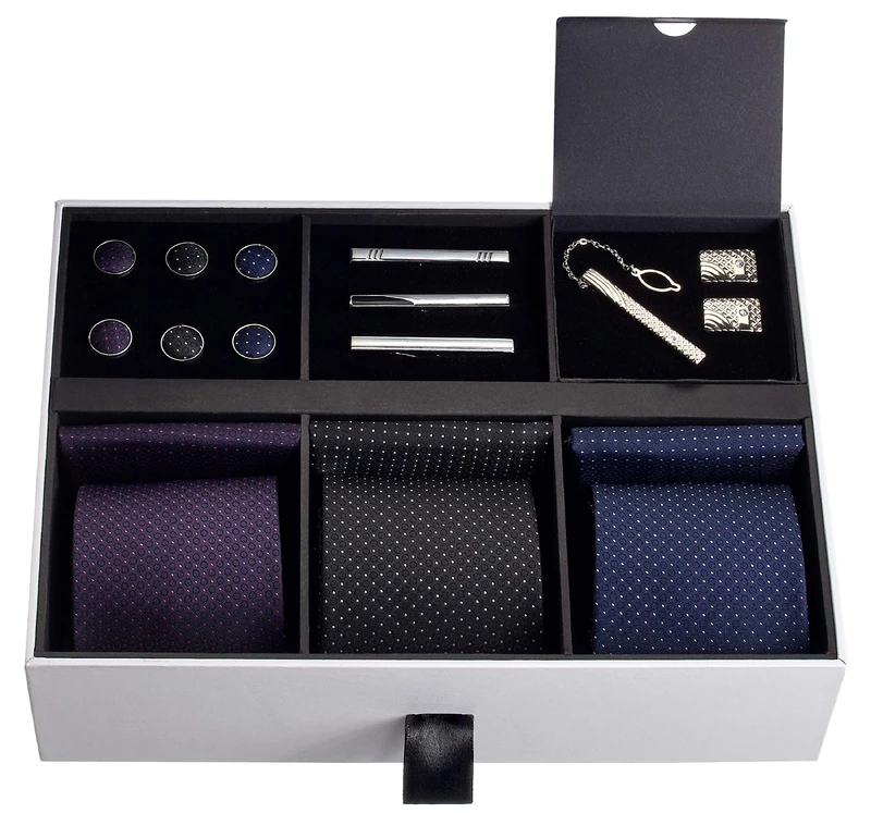 TAVATO Premium Men’s Gift Tie Set Silky Necktie Pocket Squares Tie Clips Cufflinks For Men, Men's Style 2 - Image 1