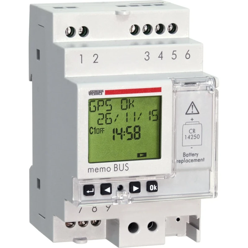 Vemer ve747400 Time Switch, Astronomical Memo Bus Bar DIN with 9 Outputs and GPS Module, Light Grey