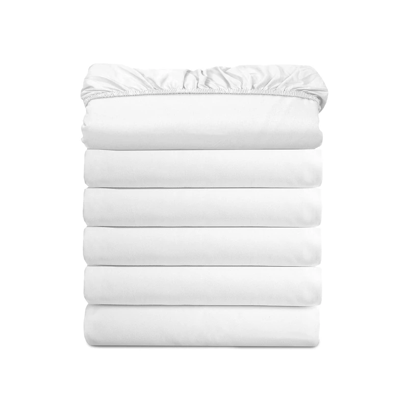 (6-Pack) Luxury Fitted Sheets! Premium Hotel Quality Elegant Comfort Wrinkle-Free 1500 Premier Hotel Quality 6-Pack Fitted Sheet with Storage Pockets on Sides, Full Size, White - Image 1