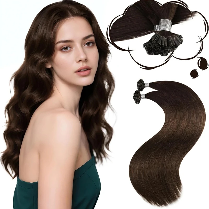 Moresoo Pre Bonded Hair Extensions Dark Brown 24 Inch U Tip Hair Extensions Real Human Hair Brown 1g/s Remy Straight Hair 50g/Pack #4