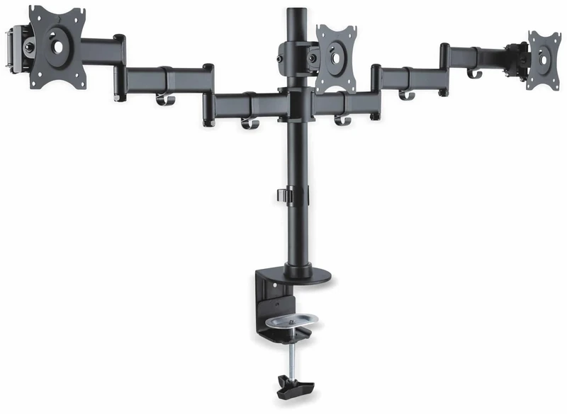 PureMounts PM-OFFICE-03 Desk Mount for 3 Monitors 33-69 cm (13-27 Inches) Tilts -45° to 45° Swivels 180° Rotatable 360° Height Adjustable Maximum Load 8.0 kg VESA 100 x 10000 Black