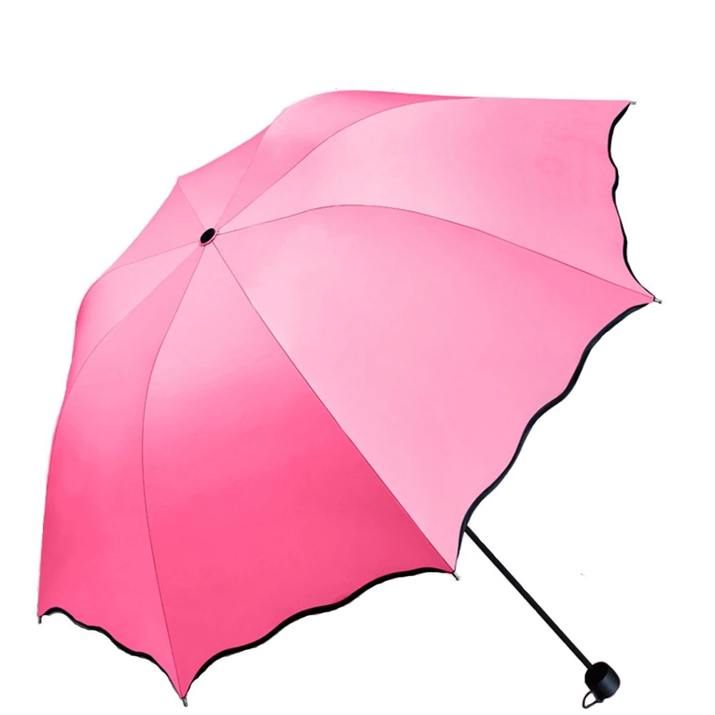 Maibar Sun Umbrella for Women Ladies Mini Folding Umbrellas UV Protection Lightweight Parasol in Summer (Rose red)