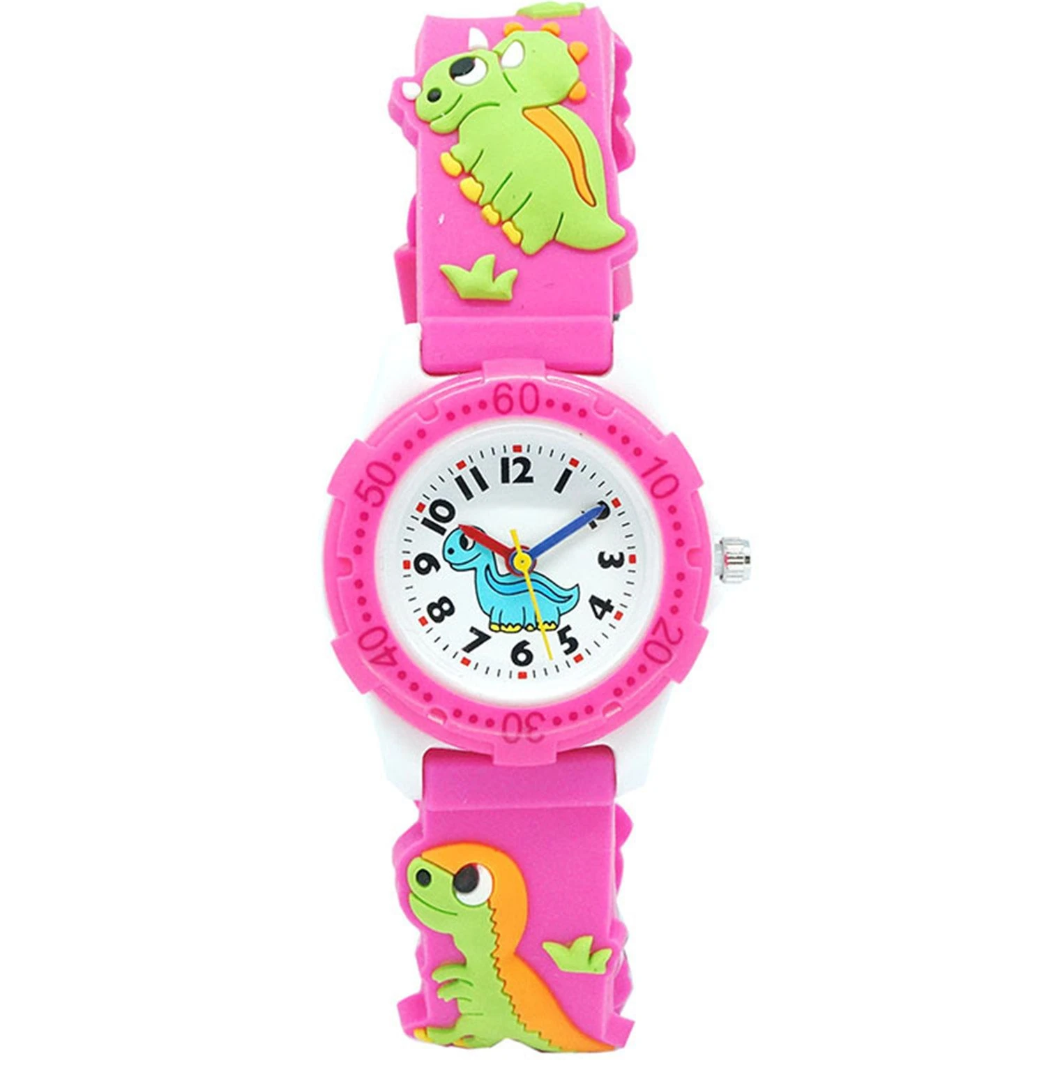 Fashionable-Shop School Toddlers Kids Time Teach 3D Cartoon Boys Girls Watch Japan Quartz Durable Silicone Christmas Birthday Gift 3-10 Years Old Water Resistant UN1739 (Cute Dinosaur Pink)