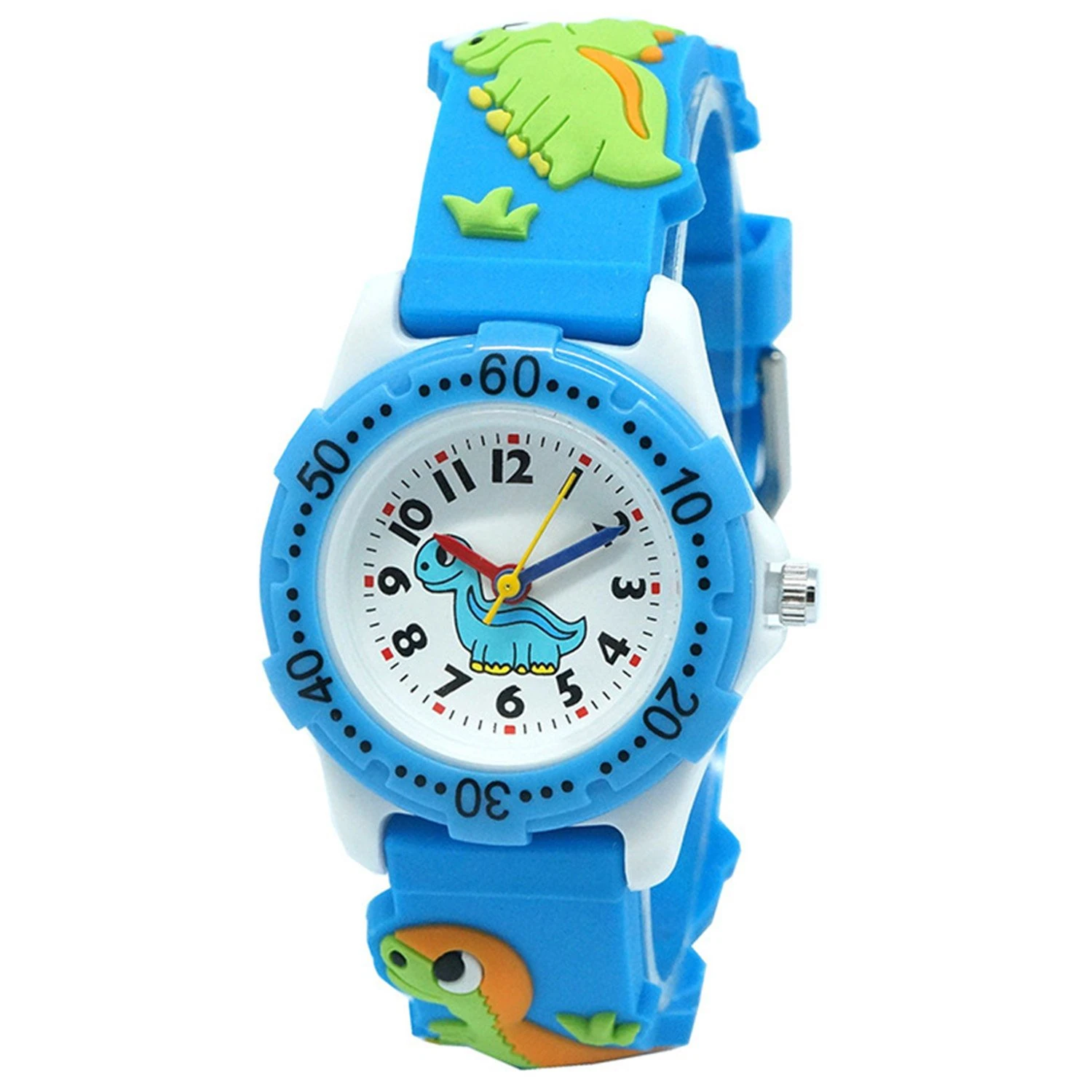 Fashionable-Shop School Toddlers Kids Time Teach 3D Cartoon Boys Girls Watch Japan Quartz Durable Silicone Christmas Birthday Gift 3-10 Years Old Water Resistant UN1739 (Cute Dinosaur Blue)