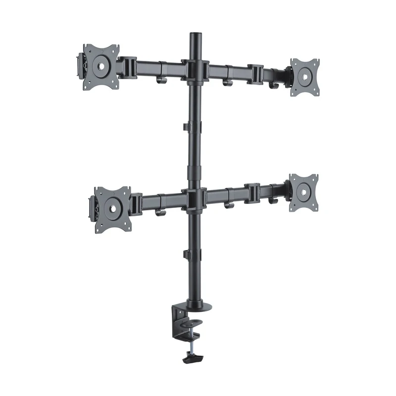 PureMounts Desk Mount for 4 Monitors 33-69 cm (13-27 Inches), Tilt: -45° to 45°, Swivel: 180°, Rotating: 360°, VESA 100 x 100, Black