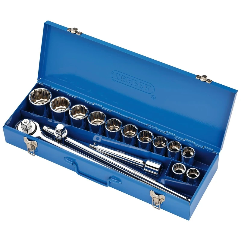 Draper 16440 3/4 Inch Square Drive Metric 15 Piece Socket Set in Metal Case , Blue
