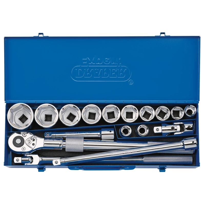 Draper 16486 3/4" Square Drive Metric Socket 17 Piece Set in Metal Case
