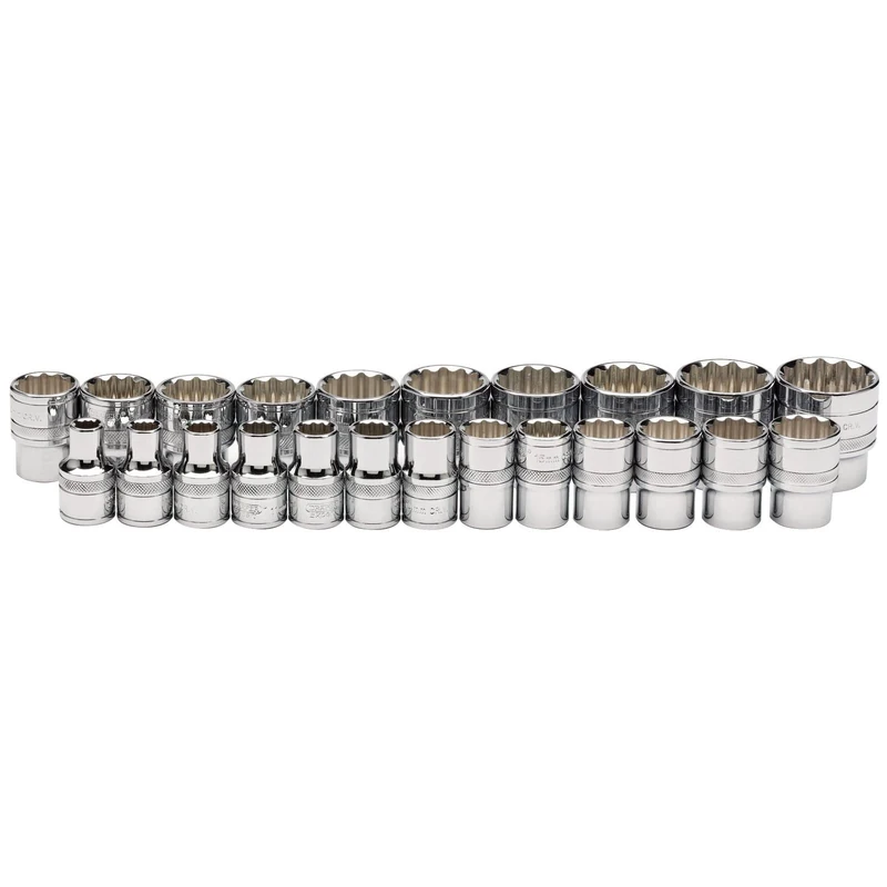 Draper 34561 1/2-Inch Square Drive Loose Metric Polished Chrome 23 Piece Socket Set, Blue