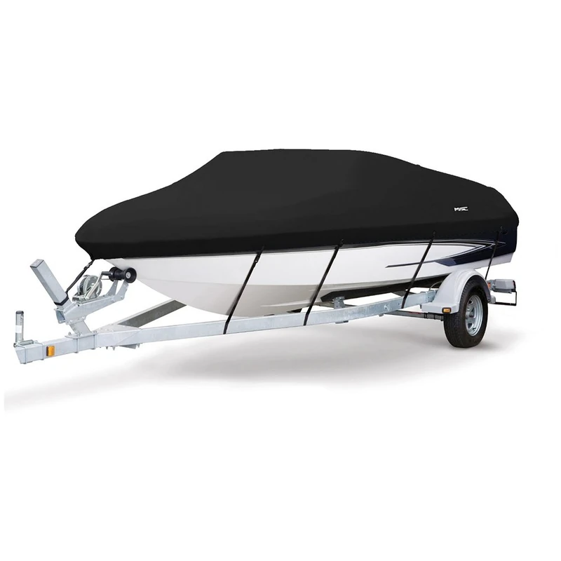 MSC Heavy Duty 600D Marine Grade Polyester Canvas Trailerable Waterproof Boat Cover,Fits V-Hull,Tri-Hull, Runabout Boat Cover (Model A - Length:14'-16' Beam Width: up to 68", Black)