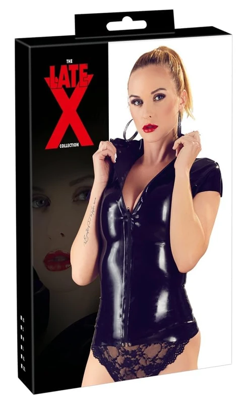 Late X Latex Shirt Zip, Black, X-Small