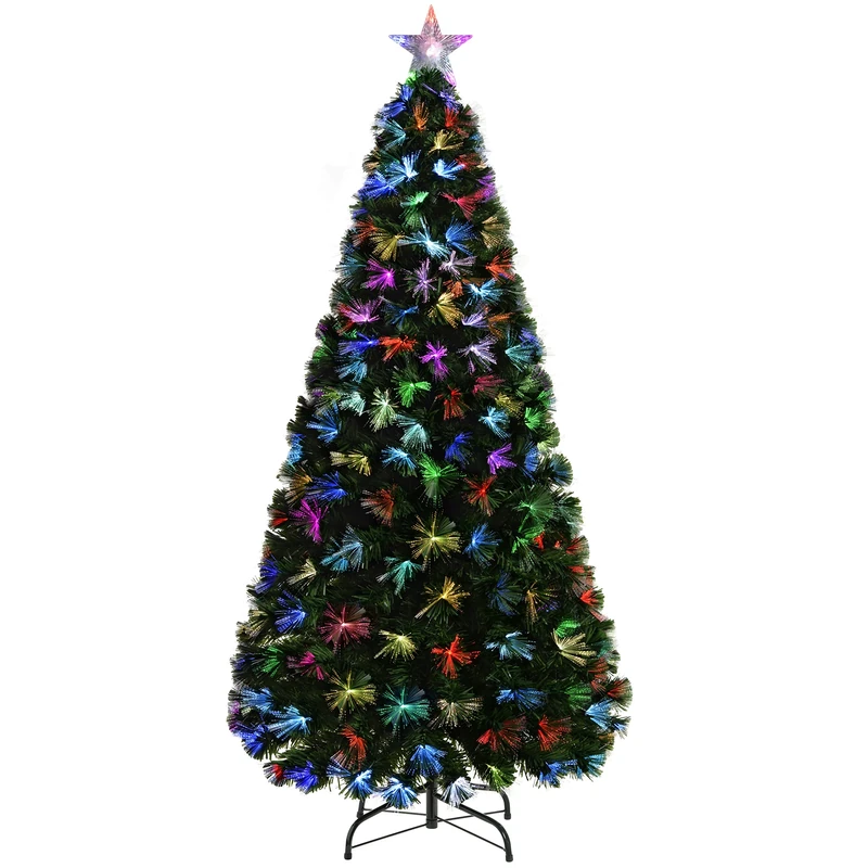 WeRChristmas Pre-Lit Fibre Optic Christmas Tree with Tree Topper and Flower Lights, Green, 6 feet/1.8 m