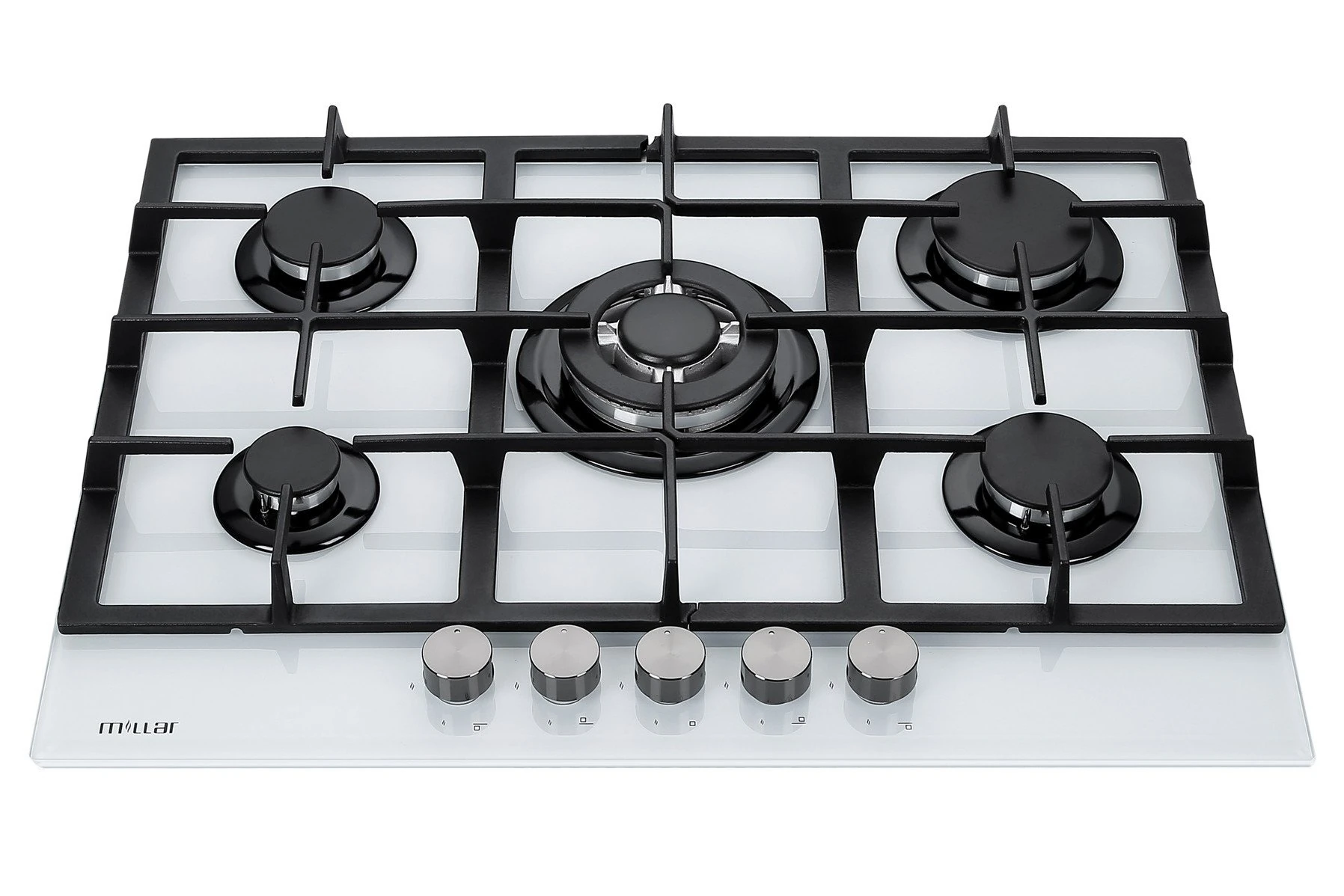 Millar GH7051TW Tempered Glass Hob Cooktop with 5 Gas Burners - White, 70 cm