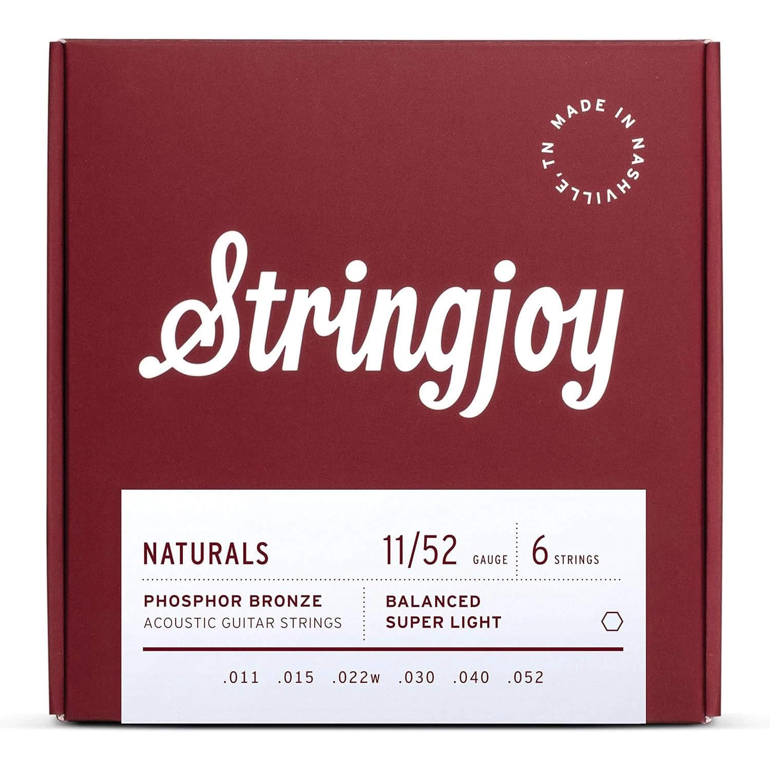 Stringjoy NB1152 Naturals Phosphor Bronze Acoustic Guitar Strings, 11-52 Durable Super light Gauge Acoustic Guitar Strings, Premium Guitar Strings Acoustic 6 String Set for Clear Tones