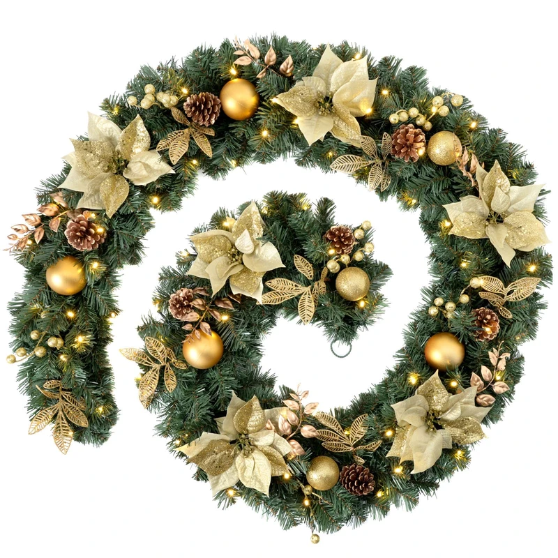 WeRChristmas Extra Thick Pre-Lit Multi-Function Garland with 80 Warm LED Lights, Cream/Gold, 9 feet