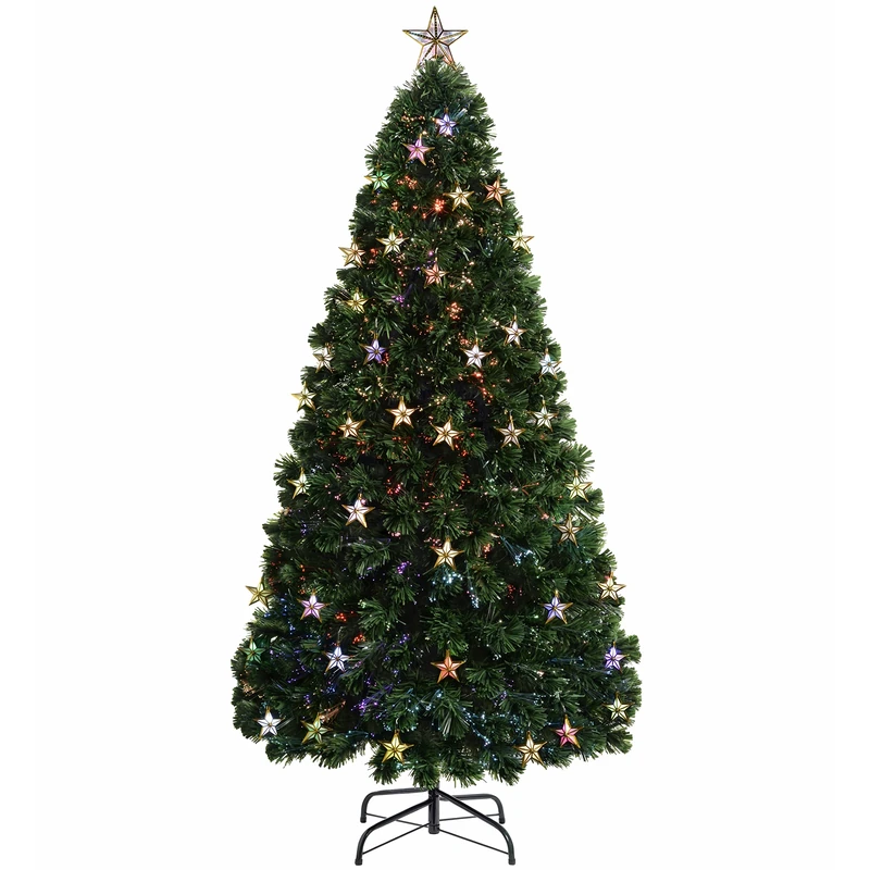 WeRChristmas Pre-Lit Fibre Optic Multi-Function Christmas Tree with Tree Topper and Lights, Multi-Colour, 7 feet/2.1 m