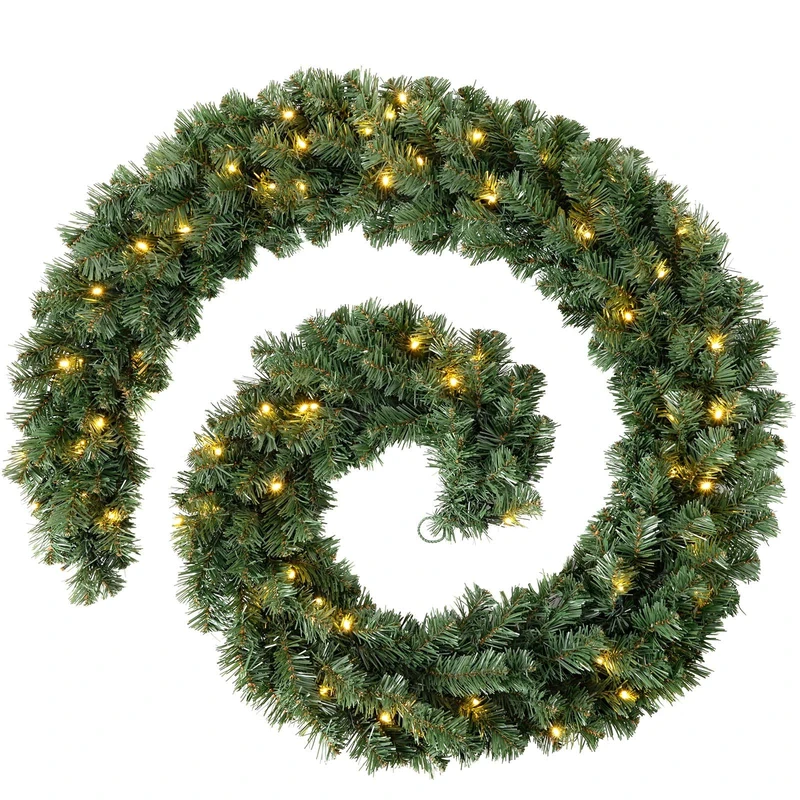 WeRChristmas Extra Thick Pre-Lit Multi-Function Garland with 80 Warm LED Lights, Natural, 9 feet