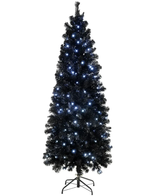WeRChristmas Pre-Lit Slim Christmas Tree with 200 White LED Lights, 6 ft/1.8 m, Black