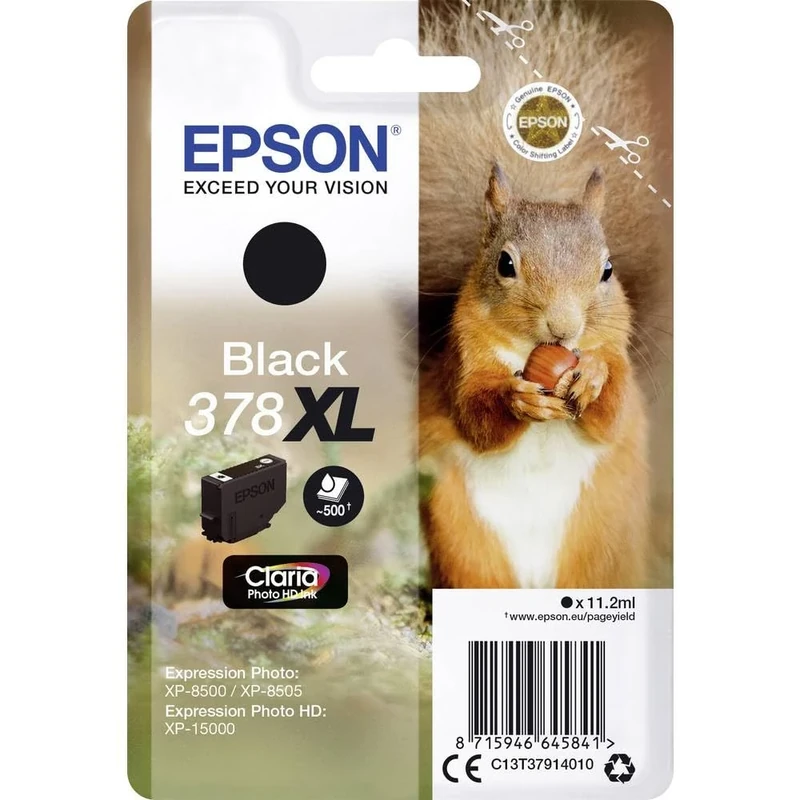 Epson 378XL Black Squirrel High Yield Genuine, Claria Photo HD Ink Cartridge
