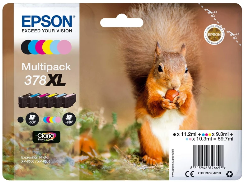 Epson 378XL High Yield Genuine Multipack, 6-colours Ink Cartridges, Claria Photo HD Ink