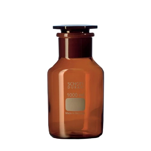 DURAN 21 188 24 Reagent Bottle, Wide Neck with Standard Ground Joint and Glass Flat-Head Stopper, 100 ml Capacity, 52 mm Diameter, 97 mm Height, 29/22 mm Neck NS (Pack of 10)