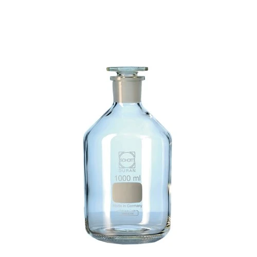 DURAN 21 165 63 Borosilicate Glass Reagent Bottle, Narrow Neck Standard Ground Joint, with Ground Glass Flat-Head Stopper, 2000 ml Capacity, 134 mm Diameter, 248 mm Height (Pack of 10)