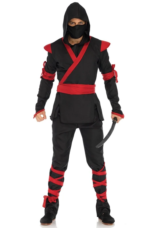 Leg Avenue LO85653 - Men's Ninja Assassin Costume, S/M (Black Costume, Red)