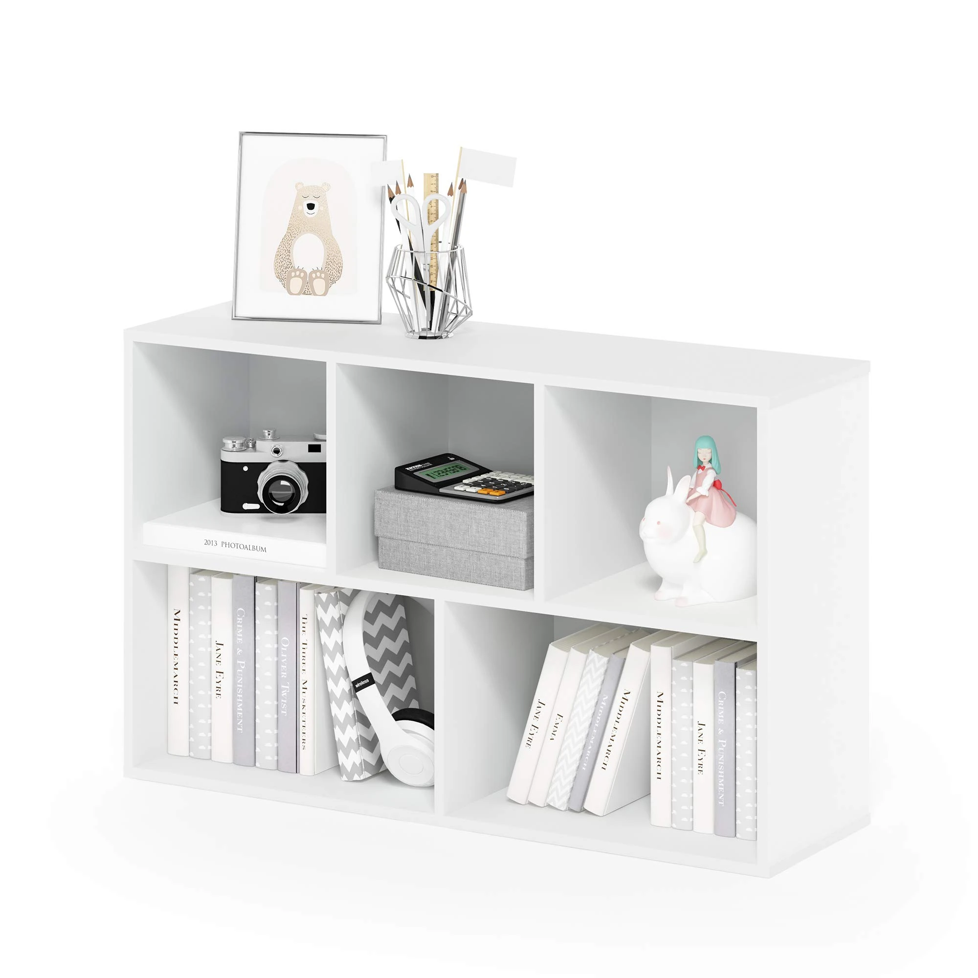 Furinno Luder Shelf – White Cube Storage Organizer & Small Bookshelf, Open Shelf Unit for Bedroom, Living Room or Office, Easy Assembly, 5-Cube Design