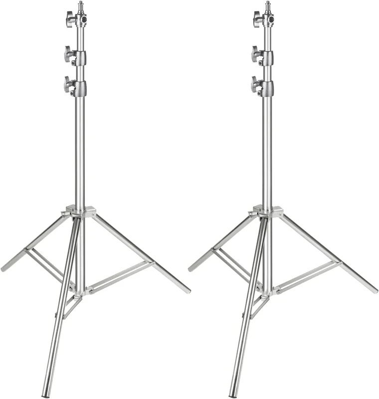 Neewer Stainless Steel Light Stand Silver, 79 inches/200 Centimeters Foldable and Portable Heavy Duty Stand for Studio Softbox, Monolight and Other Photographic Equipment(Pack-2)