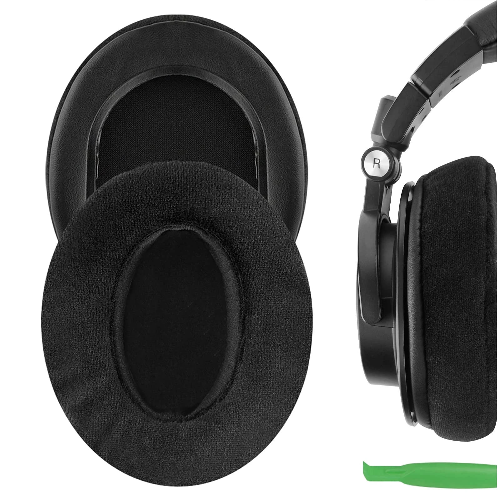 Geekria Comfort Velour Replacement Ear Pads for Audio-Technica ATH-M50X, ATH-M50xBT2, ATH-M40X, ATH-M30X, ATH-M20X, ATH-M10 Headphones, Repair Parts with Video Guide (Black)
