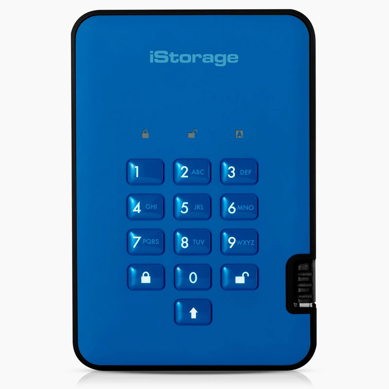 iStorage diskAshur2 HDD 5TB Blue - Secure portable hard drive - Password protected - Dust & water resistant - Hardware Encryption