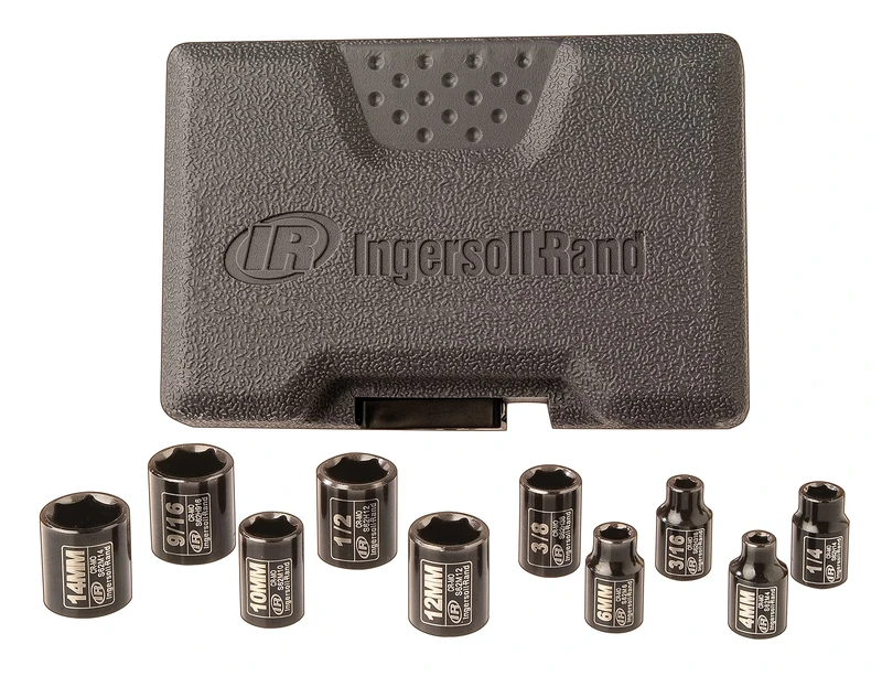 Ingersoll Rand SK2C10N - 1/4" Drive Socket Set, 3/16", 1/4", 3/8", 1/2", 9/16", 4, 6, 9, 12, 14 mm, Socket Kit Long, Tool Set for Car and Automobile