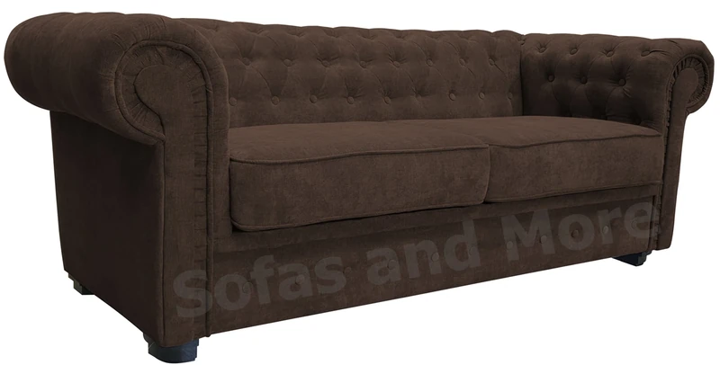 Chesterfield Style Corner Sofa Set 3+2 Seater Armchair Brown Fabric (3 Seater)