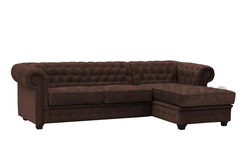 Chesterfield Style Corner Sofa Set 3+2 Seater Armchair Brown Fabric (Right Hand Corner)