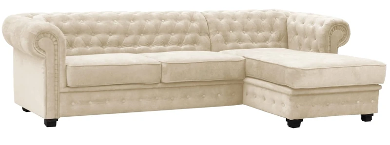 Chesterfield Style Corner Sofa Set 3+2 Seater Armchair Cream Fabric (Right Hand Corner)