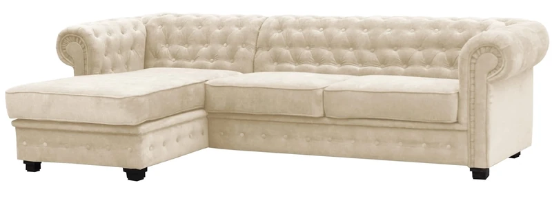 Chesterfield Style Corner Sofa Set 3+2 Seater Armchair Cream Fabric (Left hand Corner)