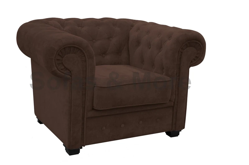 Chesterfield Style Corner Sofa Set 3+2 Seater Armchair Brown Fabric (Armchair)