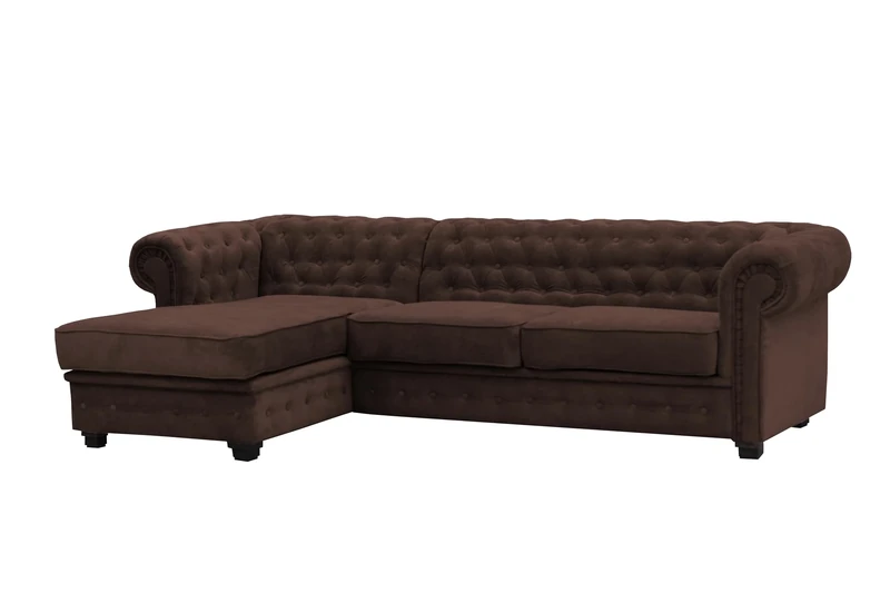 Chesterfield Style Corner Sofa Set 3+2 Seater Armchair Brown Fabric (Left Hand Corner)