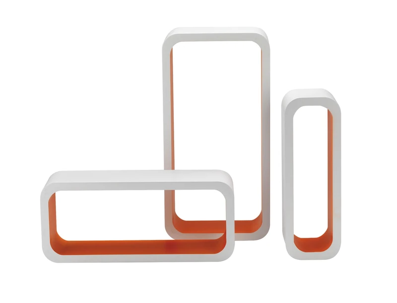 King Home M1105004/D Set of 3 Round Rectangular Shelf in MDF Two-Tone White/Orange, 40X10X20H 35X10X15H 30X10X10H