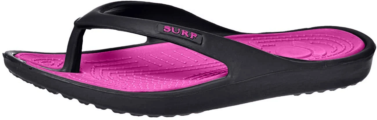 New Ladies Eva Toe Post Flip Flop Womens Pool Beach Slipper Water Proof Shoes (6 UK, Black Pink)