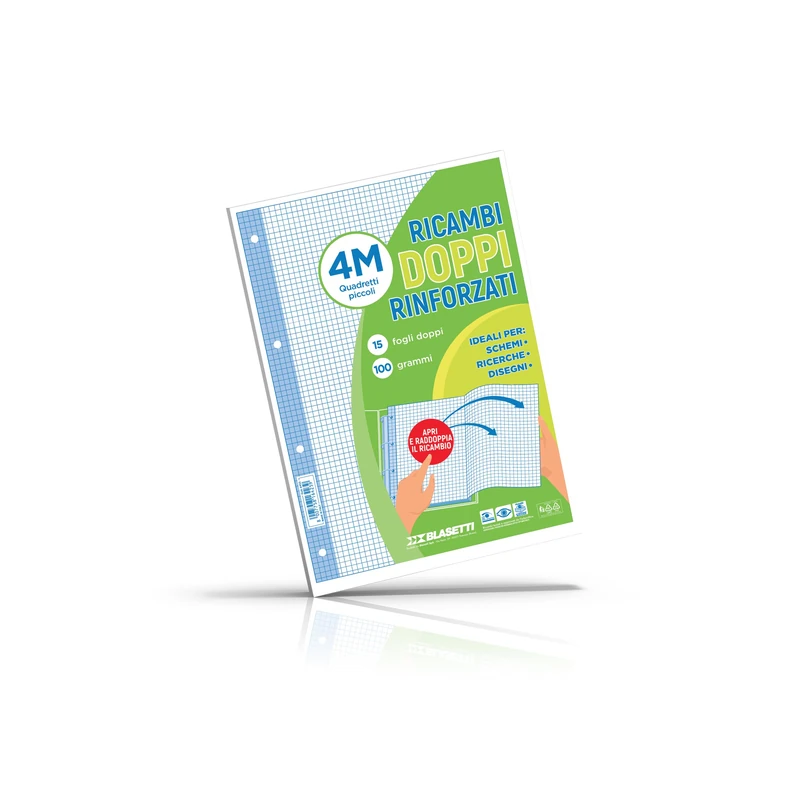 Blasetti - Double Spare Parts Ideal for Diagrams, researches, Drawings. A4 Double Paper, 100 g Paper, with Storage Holes - 4M Squares - Image 1
