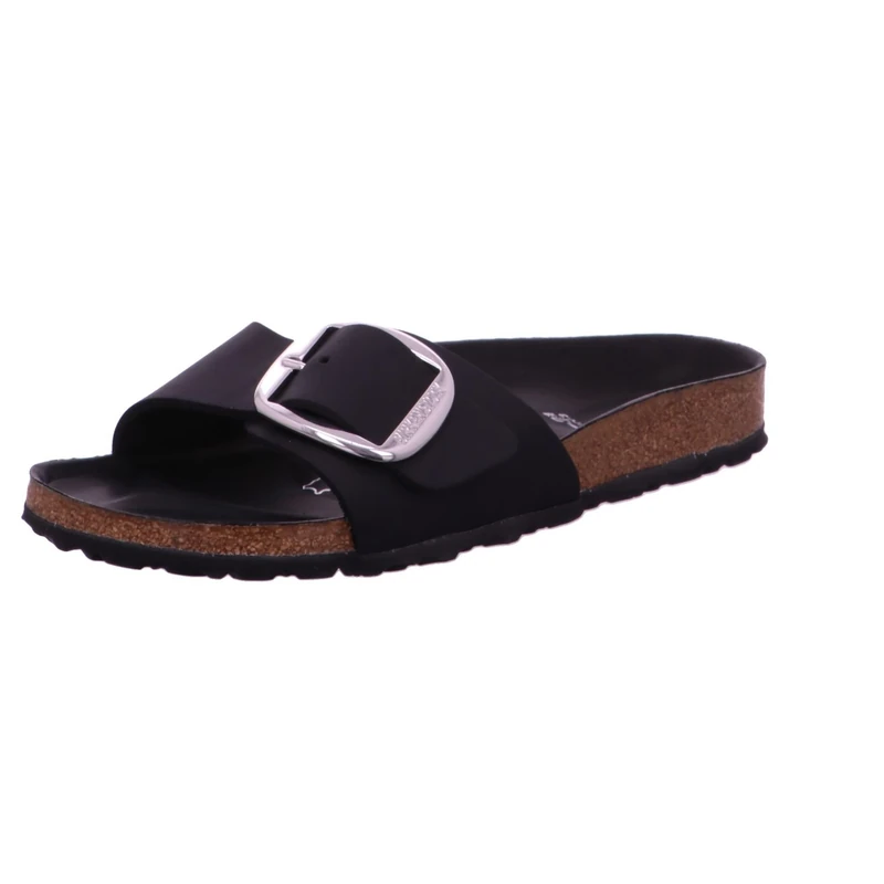 Birkenstock Women's Madrid Big Buckle Black, Oiled Leather Slippers, 9 UK