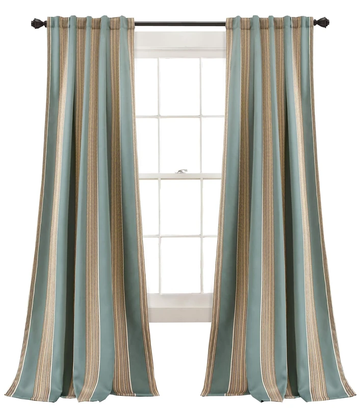 Lush Decor Julia Stripe Curtains | Light Filtering Striped Window Panel Set for Living, Dining, Bedroom (Pair), 84” x 52”, Blue