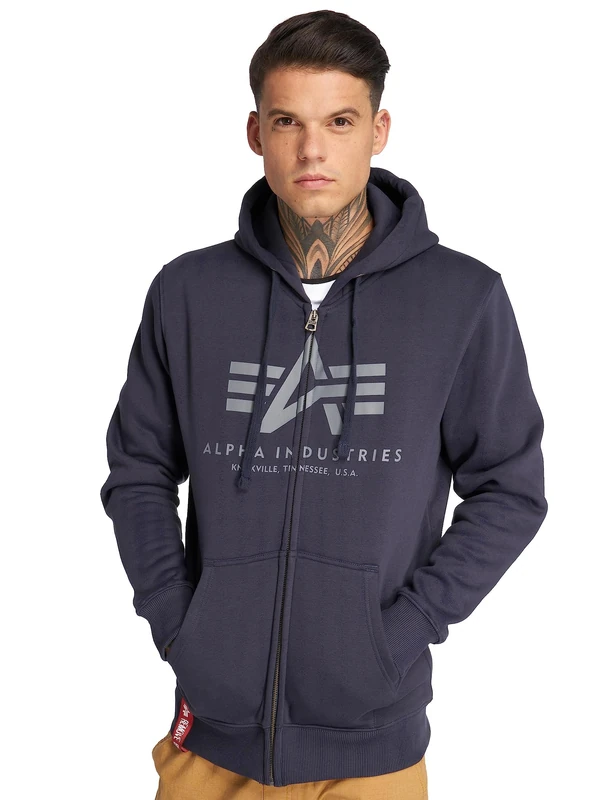 Alpha Industries Basic Zip Hoody Hooded Sweat for Men Rep.Blue