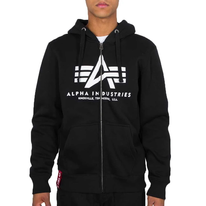 Alpha Industries Basic Zip Hoody Hooded Sweat for Men Black