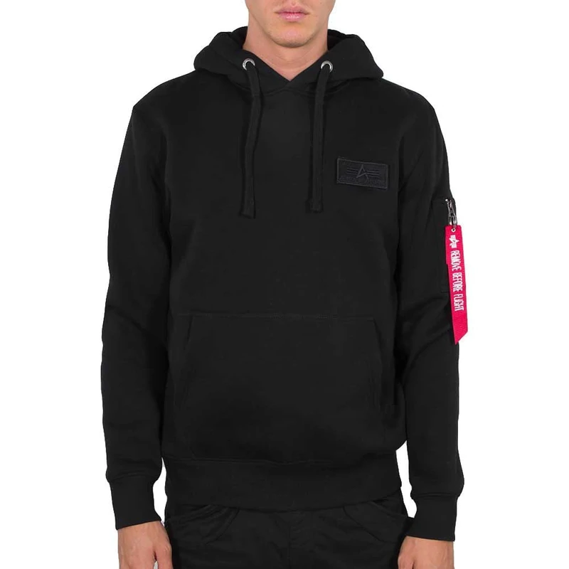 Alpha Industries Red Stripe Hoody Hooded Sweat for Men Black