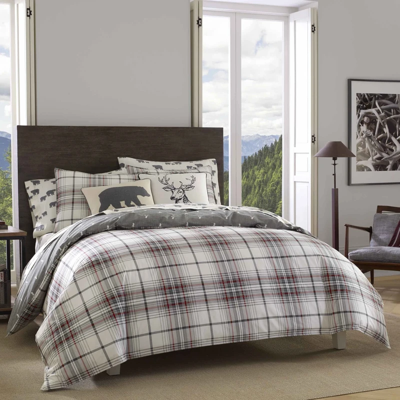 Eddie Bauer Home Alder Plaid Duvet Cover Set, Full/Queen, Charcoal
