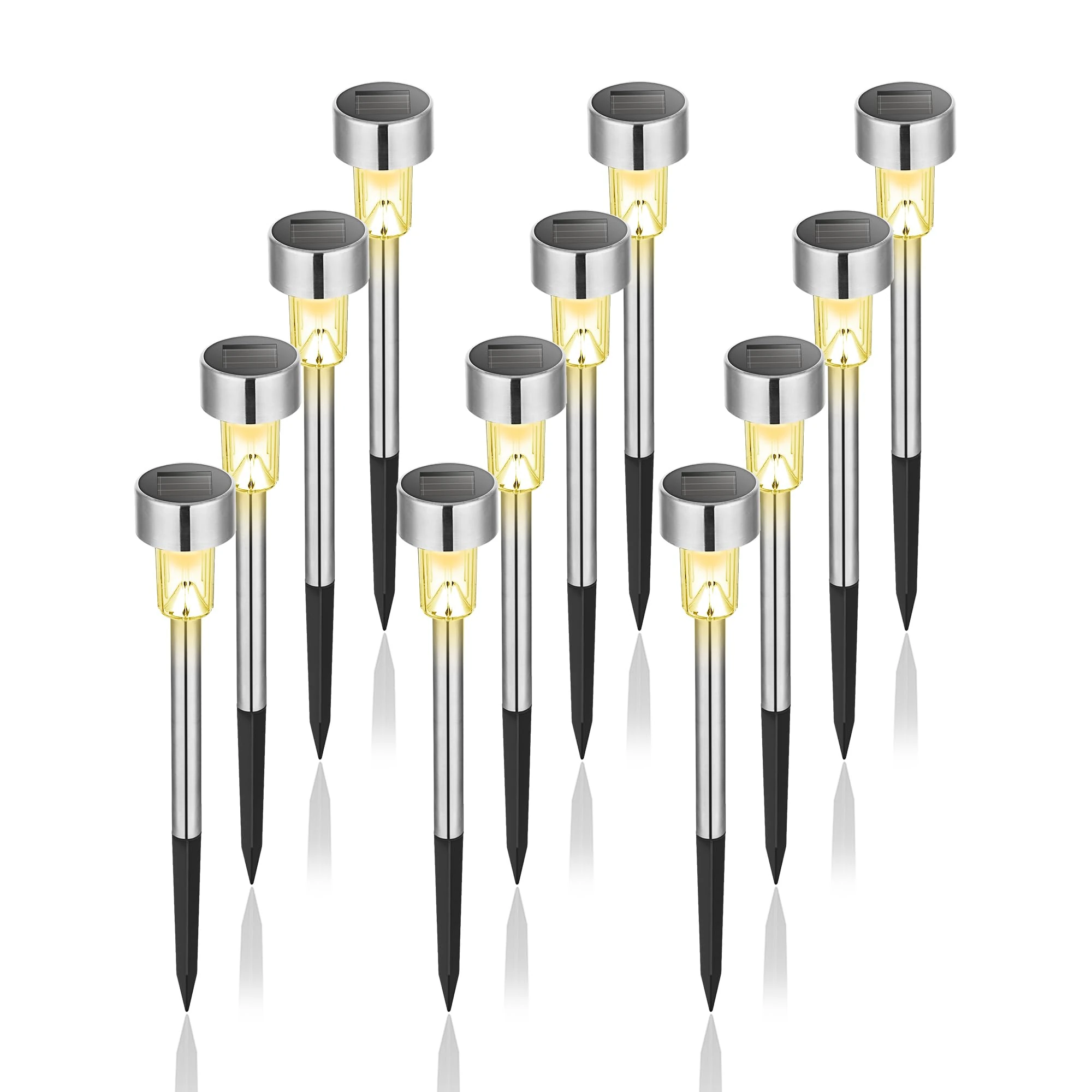 GIGALUMI Solar Lights Outdoor Garden Waterproof,12 Pack,Stainless Steel LED Solar Garden Lights for Patio, Lawn, Yard and Landscape Decor, Warm White
