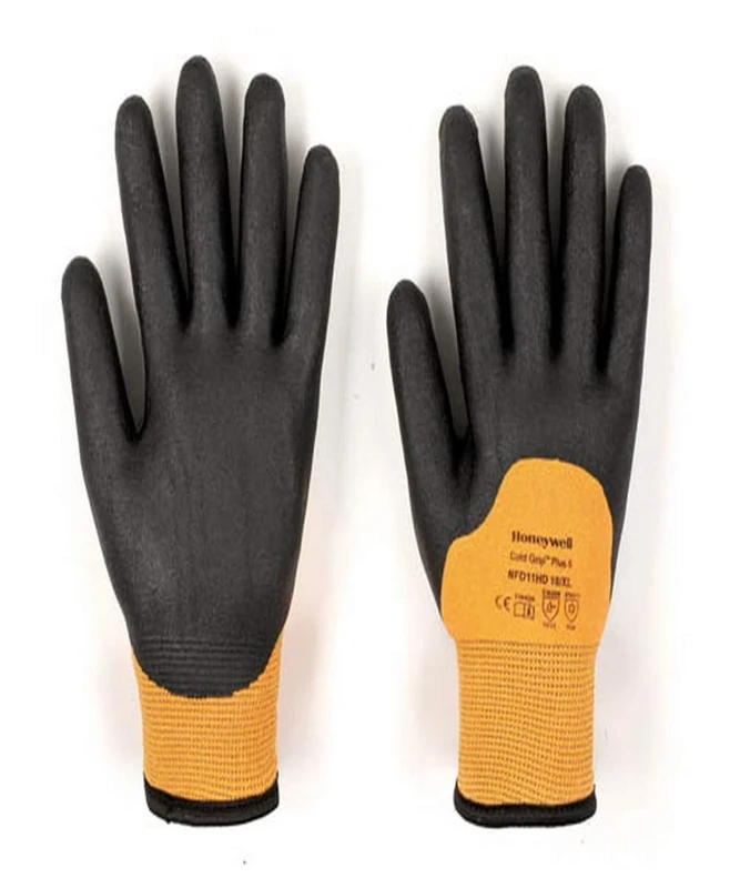 Honeywell Cold Grip Plus 5 Cut Resistant Gloves NFD11HD, Brushed Thermal Inner Liner, High-Viz Orange Outer Shell, Foamed PVC Coating, Size 9L (BAG of 12 Pairs)
