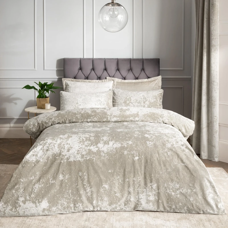 Catherine Lansfield Crushed Velvet King Duvet Set Natural