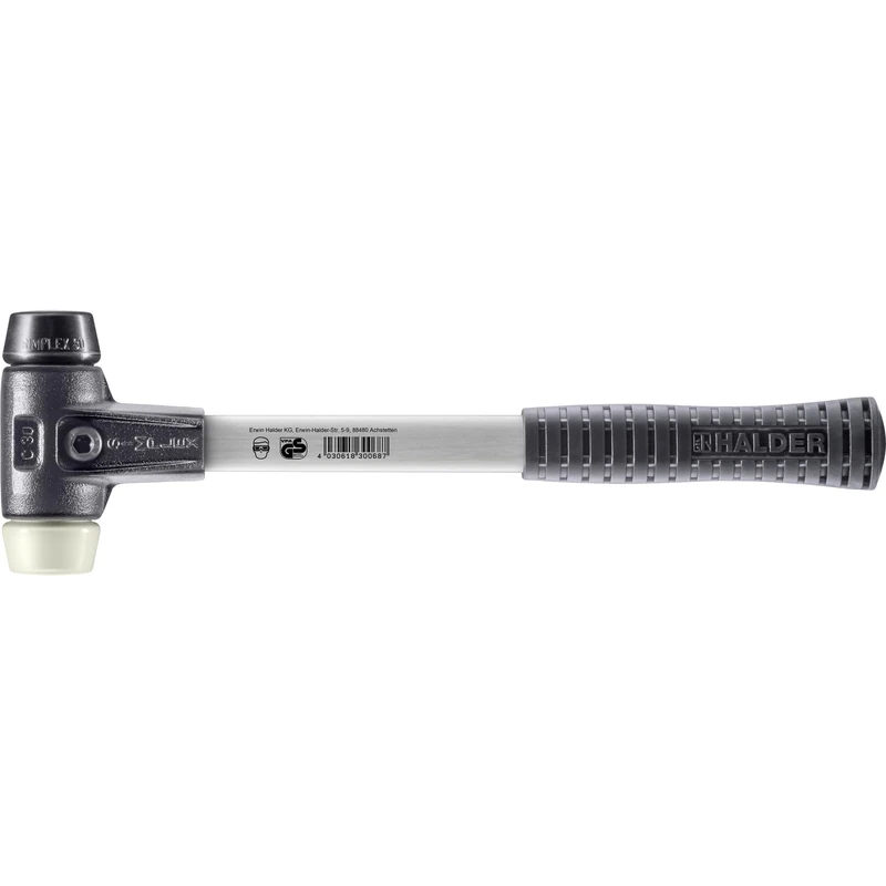 Halder 3728030 Rubber/Nylon Soft-Face Mallet with Reinforced Cast Steel Housing, Multi-Colour, 30 mm - Image 1